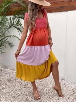 SHEIN Maternity Colorblock Tie Shoulder Ruffle Hem Cami Dress -Curated Swimwear 1686897136e327164ca19ce6e7b8d12b0e32677957 thumbnail 405x552