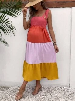 SHEIN Maternity Colorblock Tie Shoulder Ruffle Hem Cami Dress -Curated Swimwear 16868971428f1b039ac4e7a34e9af41bac3691b0c6 thumbnail 405x552