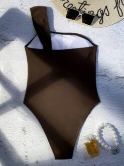 Plain Ruched One Shoulder One Piece Swimsuit