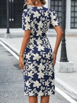 SHEIN Unity Floral Print Twist Front Split Thigh Dress