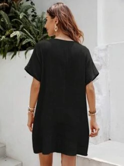 SHEIN LUNE Notched Neck Batwing Sleeve Dress