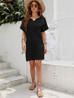 SHEIN LUNE Notched Neck Batwing Sleeve Dress -Curated Swimwear 1687142314e7569ef4410b50709d983a7fb4230c1a thumbnail 405x552