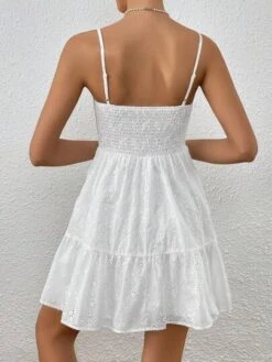 SHEIN VCAY Frill Trim Knot Front Ruffle Hem Cami Dress