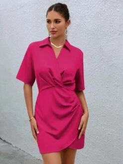 SHEIN BIZwear Solid Ruched Wrap Hem Dress Workwear -Curated Swimwear 16871528281a6486328dad96364024528cad7ce815 thumbnail 405x552