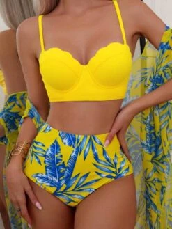 Tropical Print Push Up Bikini Swimsuit With Kimono -Curated Swimwear 16871653014e6ac3ea91362b1bf0bdd77c3393a54c thumbnail 405x552