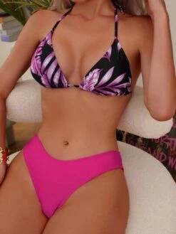 Tropical Print Halter Triangle Bikini Swimsuit With Cover Up -Curated Swimwear 1687165308ed80c4712f0b7975bb96080c08975208 thumbnail 405x552