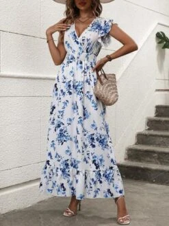 SHEIN VCAY Floral Print Butterfly Sleeve Ruffle Hem Dress -Curated Swimwear 1687224699ff1902e3e922e136bf07a3aff57c4990 thumbnail 405x552