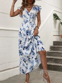 SHEIN VCAY Floral Print Butterfly Sleeve Ruffle Hem Dress -Curated Swimwear 1687224702ca01604b4db5a07a1d181687b93291ae thumbnail 405x552