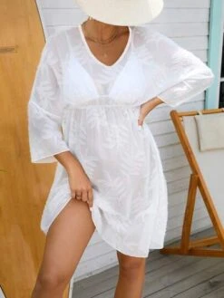 SHEIN Maternity Leaf Jacquard Drop Shoulder Cover Up Dress -Curated Swimwear 16872516368840541d602726cef7283ef8c19f5614 thumbnail 405x552