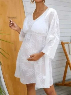 SHEIN Maternity Leaf Jacquard Drop Shoulder Cover Up Dress -Curated Swimwear 16872516407c57d3e263c5dab16395a163e7bfc892 thumbnail 405x552