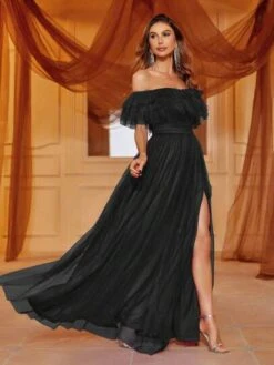 Off Shoulder Ruffle Trim Split Thigh Mesh Wedding Dress -Curated Swimwear 1687254540692fca331ce24e41752506b4ace06022 thumbnail 405x552