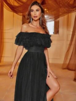 Off Shoulder Ruffle Trim Split Thigh Mesh Wedding Dress -Curated Swimwear 1687254544aa4b0d34171c6cc7b69f435578db89c1 thumbnail 405x552