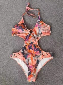 Floral Print Cut Out Halter One Piece Swimsuit -Curated Swimwear 1687315723d337cb82c7bafed13b72ba65ee861b1b thumbnail 405x552