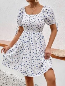 SHEIN VCAY Ditsy Floral Print Knot Cuff Puff Sleeve Dress -Curated Swimwear 1687337070bab6a843773e3384c23d86a2ca25f88e thumbnail 405x552