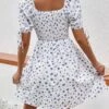 SHEIN VCAY Ditsy Floral Print Knot Cuff Puff Sleeve Dress