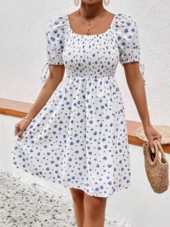 SHEIN VCAY Ditsy Floral Print Knot Cuff Puff Sleeve Dress -Curated Swimwear 16873370783142b56ecf670744c874ad51502adbbb thumbnail 405x552