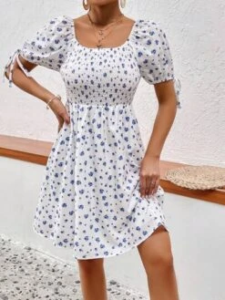 SHEIN VCAY Ditsy Floral Print Knot Cuff Puff Sleeve Dress -Curated Swimwear 168733708328df42eae81f3df3cf66ee47c1ab6191 thumbnail 405x552
