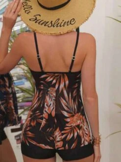 Tropical Print Tie Front Bikini Swimsuit