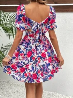 SHEIN Frenchy Floral Print Square Neck Puff Sleeve Dress