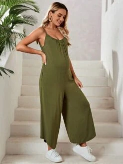 SHEIN Maternity Solid Wide Leg Cami Jumpsuit -Curated Swimwear 168776742675041a5e6c329294b0e1e2640f453506 thumbnail 405x552
