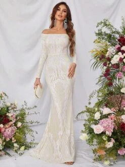 Off Shoulder Mermaid Hem Sequin Formal Dress -Curated Swimwear 16877700713adec254395a930c3b395a8549aac1e6 thumbnail 405x552