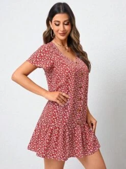 EMERY ROSE Ditsy Floral Print Button Front Ruffle Hem Smock Dress -Curated Swimwear 1687773057531ab1db01b7a7d47e73741d9bf183ba thumbnail 405x552