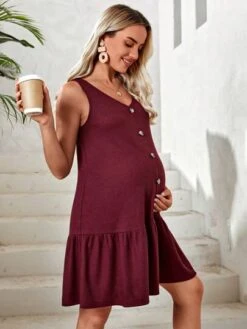 SHEIN Maternity Button Front Ruffle Hem Smock Dress -Curated Swimwear 168777550780dce99aa7e40d618306af19e185111f thumbnail 405x552