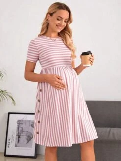 SHEIN Maternity Striped Print Button Detail Dress -Curated Swimwear 1687832214e0761abf00b5f7d0829c2a24df0535d2 thumbnail 405x552
