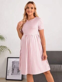 SHEIN Maternity Striped Print Button Detail Dress -Curated Swimwear 16878322172357829dbe1b95a5e275ed7d79c74299 thumbnail 405x552
