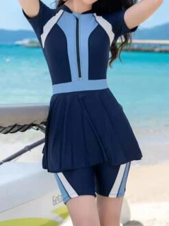 Colorblock Zip Front One Piece Swimsuit -Curated Swimwear 16878364381642fac1290d6c92498b03c74f62ad99 thumbnail 405x552