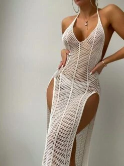 Hollow Out Slit Thigh Halter Neck Cover Up Dress Without Bikini -Curated Swimwear 168791570055cb622a851536f4956db2f4c616e15b thumbnail 405x552