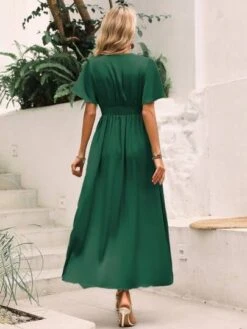 SHEIN Privé Plunging Neck Butterfly Sleeve Wrap Hem Dress