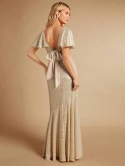 SHEIN Belle Ruffle Trim Asymmetrical Hem Sequin Dress