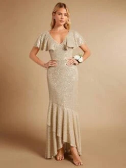 SHEIN Belle Ruffle Trim Asymmetrical Hem Sequin Dress -Curated Swimwear 16880952465a611de5a2ea50655e5531b082ee4a13 thumbnail 405x552