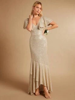 SHEIN Belle Ruffle Trim Asymmetrical Hem Sequin Dress -Curated Swimwear 1688095256999633c9f3860b3f990848d3fb60f6da thumbnail 405x552