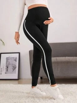 SHEIN Maternity Adjustable Waist Contrast Tape Side Leggings -Curated Swimwear 16881066531907ac4230a0f274386bcfe358c02b69 thumbnail 405x552