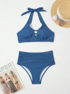 Solid Halter High Waisted Bikini Swimsuit -Curated Swimwear 1688209017f3075eb1fec2972c08fd123c7fb4b16f thumbnail 405x552