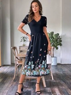 SHEIN Clasi Floral Print Contrast Lace Puff Sleeve Dress -Curated Swimwear 16883553988363d809f08933912b0136c2df6ecfc7 thumbnail 405x552