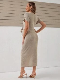SHEIN Maternity Batwing Sleeve Split Thigh Tie Front Dress