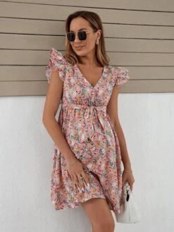 SHEIN Maternity Allover Floral Print Ruffle Trim Belted Dress -Curated Swimwear 1688439027a67a25126be73ea747c19db39caceaaa thumbnail 405x552