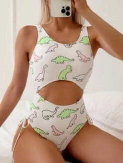 Dinosaur Print Drawstring Side One Piece Swimsuit -Curated Swimwear 1688443383a2fa4d7b89d23d3fc979095e575dfc2a thumbnail 405x552
