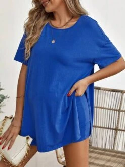 SHEIN Maternity Split Hem Tee & Adjustable Waist Biker Shorts -Curated Swimwear 16884528901a71eee85dc3161e2c99b6bbe50daf94 thumbnail 405x552