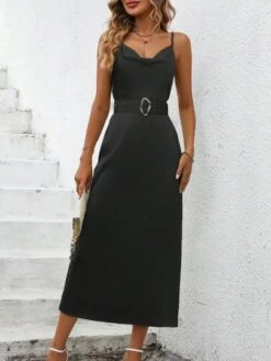 SHEIN Clasi Draped Collar Satin Cami Dress Without Belt -Curated Swimwear 16884562531ed7d5f6c59088ee3b9de5e772007080 thumbnail 405x552