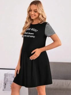 SHEIN Maternity Striped & Slogan Graphic Tee Dress -Curated Swimwear 16885361295d8e5a16a902b8fec75152f4aa16d7e1 thumbnail 405x552