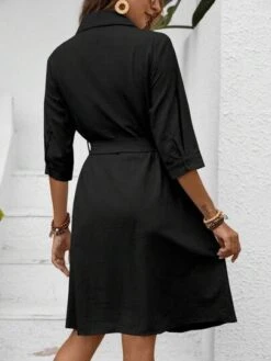 SHEIN LUNE Flap Pocket Belted Shirt Dress