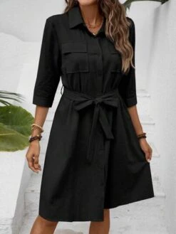 SHEIN LUNE Flap Pocket Belted Shirt Dress -Curated Swimwear 16885396764aca7aca7da447d41fb3e0bf94f25324 thumbnail 405x552