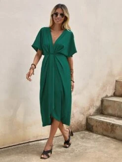 SHEIN Clasi Plunging Neck Batwing Sleeve Wrap Hem Dress -Curated Swimwear 1688608057b97a757c53058d27422657842f4b3da4 thumbnail 405x552