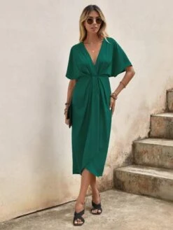 SHEIN Clasi Plunging Neck Batwing Sleeve Wrap Hem Dress -Curated Swimwear 16886080592dd7aa874a527167cd4ba5679016dc56 thumbnail 405x552