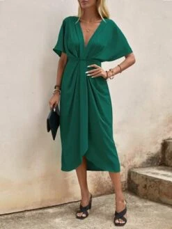 SHEIN Clasi Plunging Neck Batwing Sleeve Wrap Hem Dress -Curated Swimwear 16886080627ecff2286a5a15d972bba029038697ca thumbnail 405x552