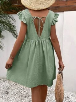 SHEIN Maternity Solid Ruffle Trim Smock Dress